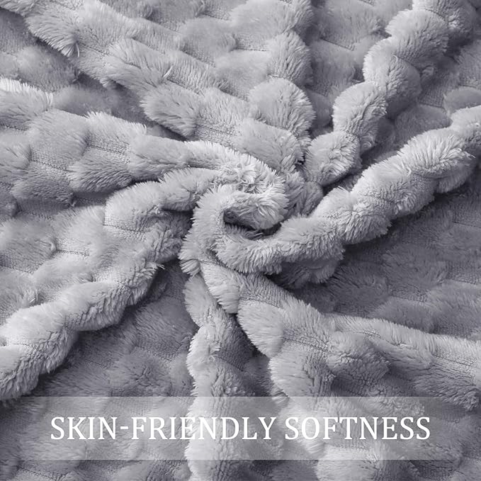 Exclusivo Mezcla Fleece Twin Blanket for Bed, Extra Large Fuzzy Light Grey Bed Blankets, Soft Cozy Plush Sofa Throws for All Seasons, 90x66 Inches
