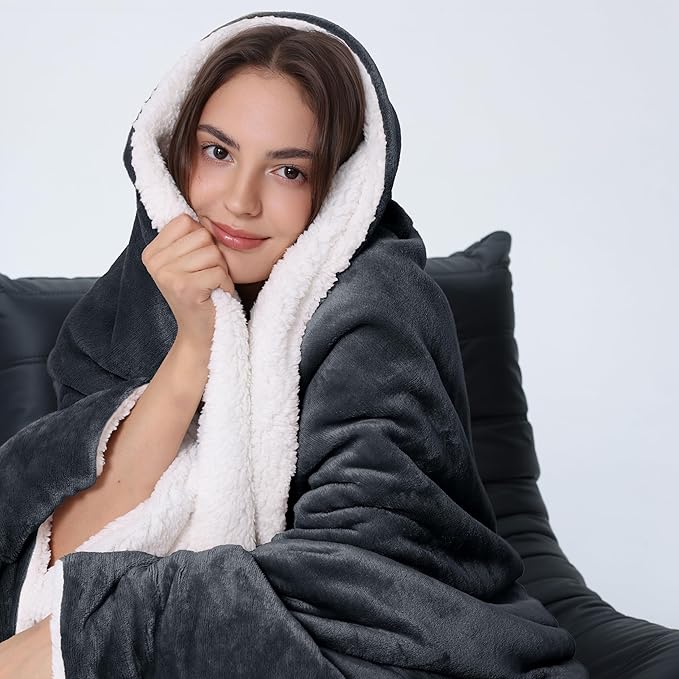 WDCOZY Sherpa Fleece Blankets Fuzzy Thick Warm Throw Blanket Super Soft Reversible Luxurious Fluffy Plush for Sofa Couch Bed Home Decor All Seasons Winter Blankets 108"x90" Charcoal Black