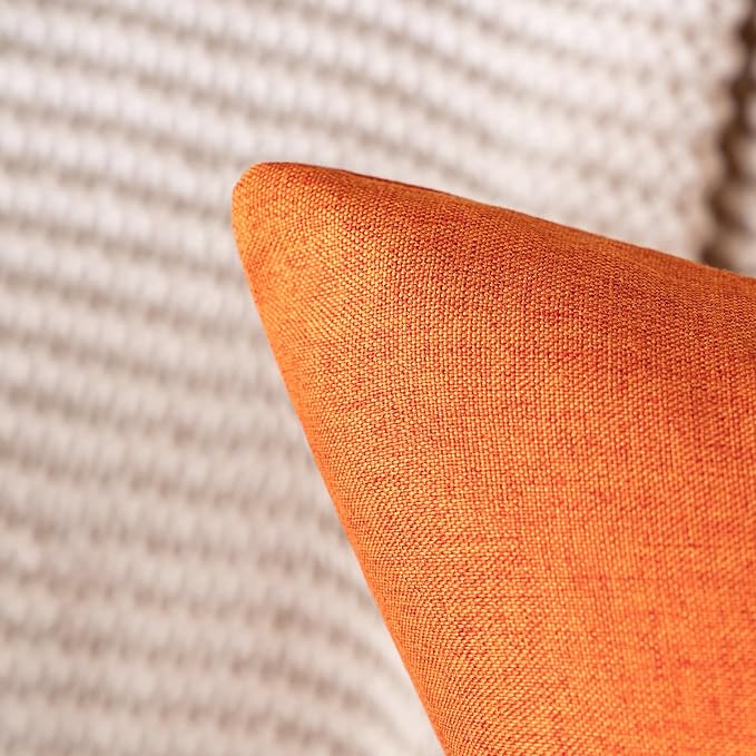 MIULEE Pack of 2 Decorative Outdoor Solid Waterproof Throw Pillow Covers Faux Linen Garden Farmhouse Cushion Cases for Summer Patio Tent Balcony Couch Sofa 16x16 Inch Bright Orange