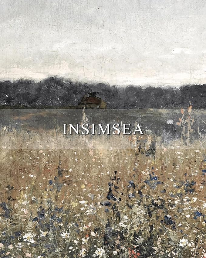 InSimSea 2 Pcs Framed Wall Art Vintage Landscape Decor, Meadow Scenery Paintings Above Bed Wall Decor, Canvas Prints, Living Room Bedroom Office Farmhouse Decorations, 16"x24" Set of 2