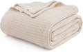 Bedsure Gentlesoft 100% Cotton Blanket Queen Size for Bed - Breathable and Soft for Spring Summer, Thick Cozy Waffle Weave Blanket Gifts for Women, Light Beige, 90x90 Inches