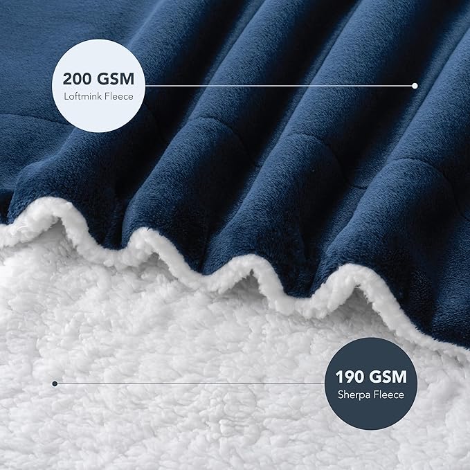 Berkshire Blanket-Sherpa Fleece Blanket, Warm and Soft Loftmink Reversible Blanket for Bed, Sofa and Travel, Dress Blues, 60 in x 90 in