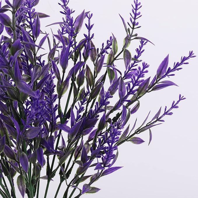 RECUTMS 20 Bundles Outdoor Artificial Flowers UV Resistant Fake Outdoor Plants, Faux Greenery for Indoor Outside Hanging Plants Garden Porch Window Box Home Wedding Farmhouse Décor(Purple)