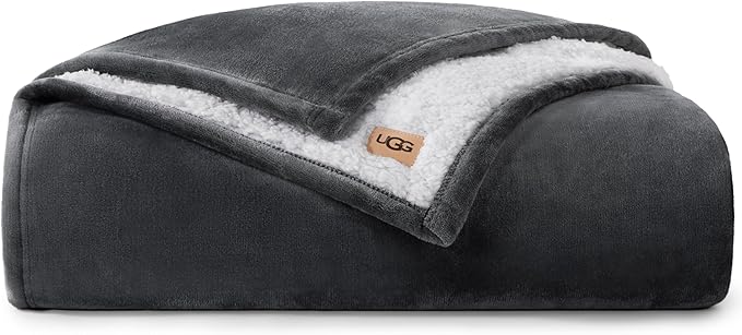 UGG Nita Twin Blanket, Plush Soft Twin XL Fuzzy Blanket for Bed or Oversized Throw for Couch, Cozy Bedding, Luxury Bedroom Decor, 66-inch x 90-inch, Charcoal Grey