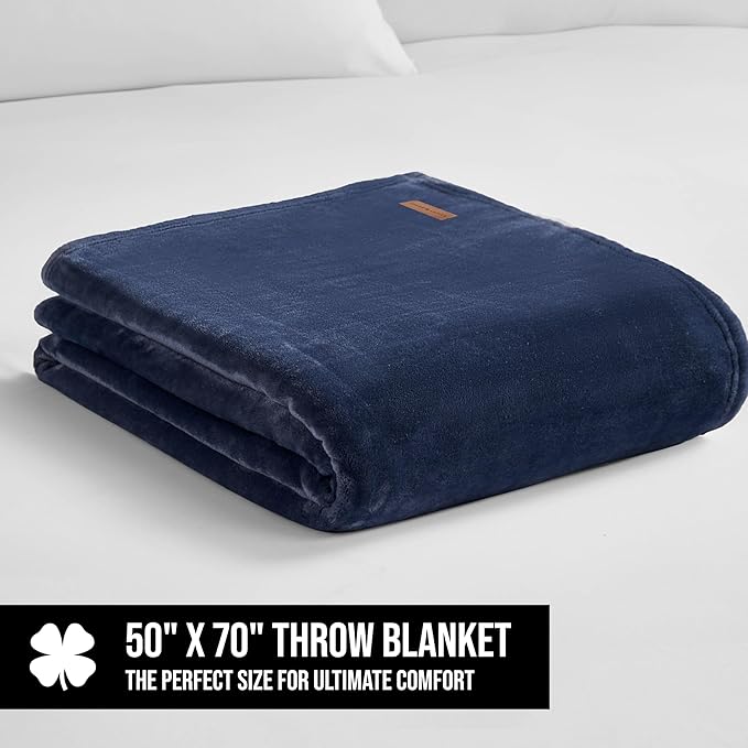 Lucky Brand Solid Plush 50"x70" Throw Blanket, Vintage Blue Indigo - Soft, Cozy, and Timeless Comfort
