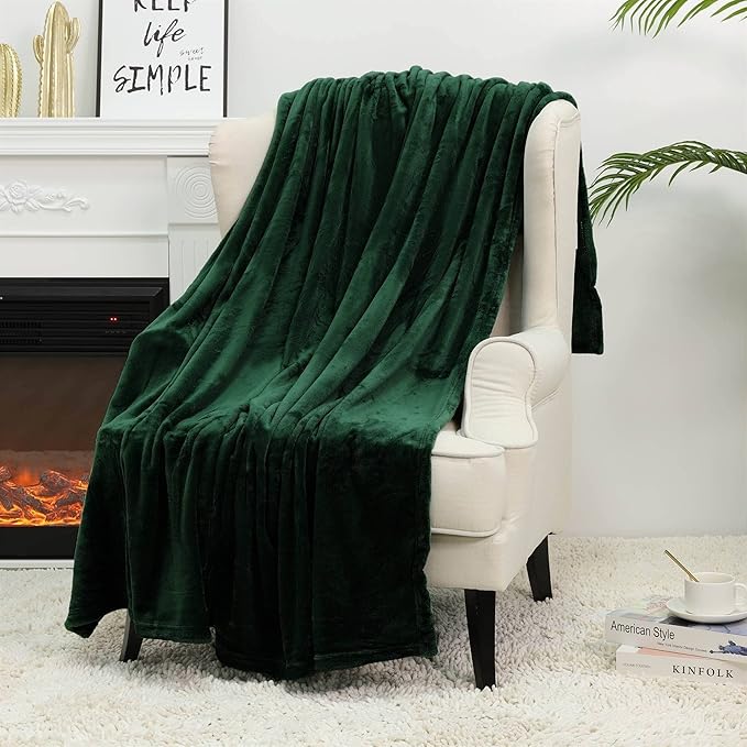 NANPIPER Fleece Blankets Super Soft Flannel Queen Size Blanket for Bed Luxury Cozy Microfiber Plush Fuzzy Blanket,Olive Green