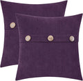 HWY 50 Purple Chenille Throw Pillow Covers 18x18 Inch with Triple Buttons, Soft Farmhouse Accent Decorative Cushion Cases for Couch Sofa Bed Living Room Bedroom Pack of 2