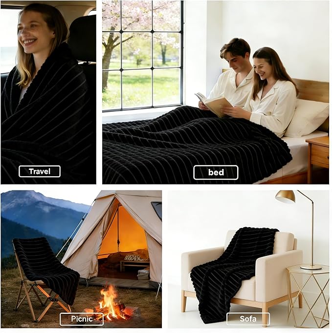 Soft Black King Size Blanket for Bed - Cozy Warm Bedding Fleece Blanket for Men Women, Large Lightweight Sofa Couch Cover Bed Blankets for Her Him, Spring Home Room Decor, Black, 108x90 Inches