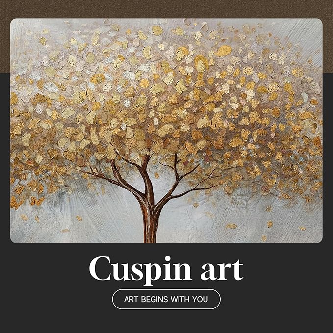 Large Framed Tree of Life Gold Wall Art, Large Canvas Prints Paintings Artwork for Walls, Modern Luxury Golden Big Tree Pictures for Living Room Fireplace Bedroom Kitchen Dining Room Office Wall Decor