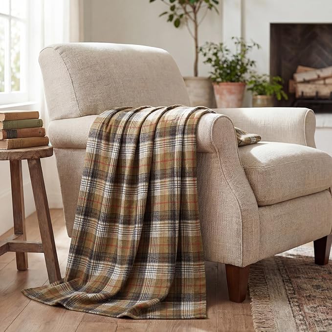 Horaldaily Red Brown Farmhouse Plaid Spring Decorative Blanket Throw, Spring Summer Rustic Soft Lightweight Blanket for Couch Sofa Bed Lounging Decoration, Ideal Gifts for Kids Adults Self, 60x80