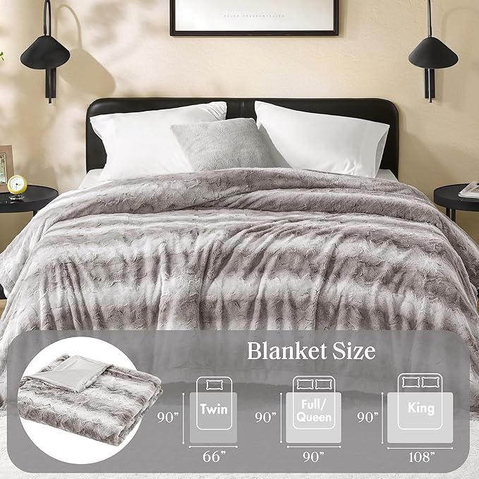 Madison Park Twin Size Blanket Ultra-Soft Poly Fur, Reversible Plush, All Season & Lightweight Fuzzy Blanket for Bed, Couch & Sofa, Zuri, Twin/Twin XL Grey