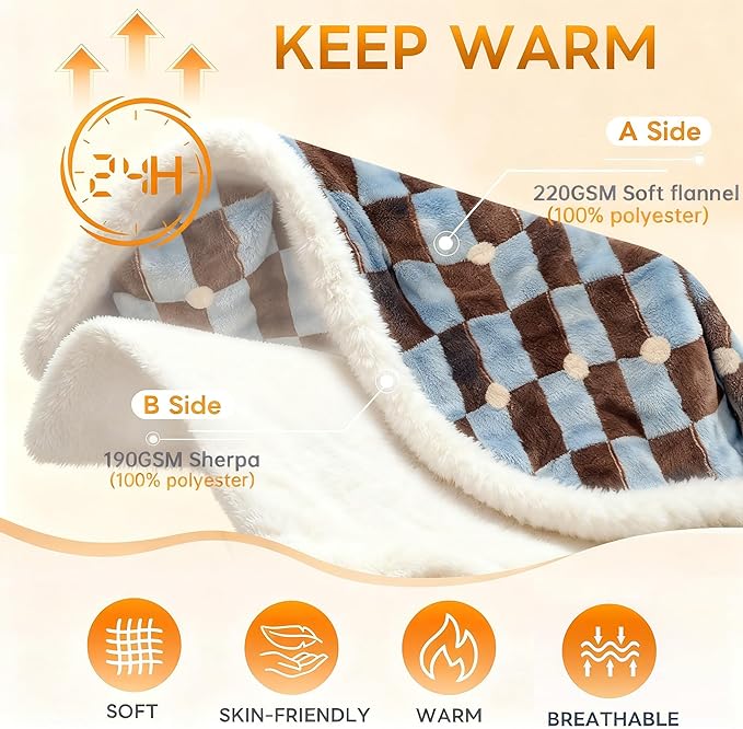 Fleece Bed Blankets Throw Full Size 60"x80",Soft Warm Thick Throw for Bed/Couch - Stylish Winter Home Decor,Christmas Birthday Gift for Women Her