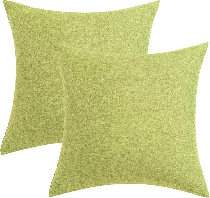MIULEE Pack of 2 Decorative Outdoor Solid Waterproof Throw Pillow Covers Spring Euro Sham Faux Linen Garden Farmhouse Cushion Cases for Patio Tent Balcony Couch Sofa 24x24 Inch Moss Green