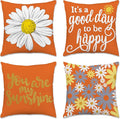 Hexagram Spring Summer Pillow Covers 18x18 Set of 4, Outdoor Floral Daisy Decorative Orange Throw Pillow Covers, You are My Sunshine Farmhouse Cushion Case for Couch Sofa Indoor Home Decor(No Insert)
