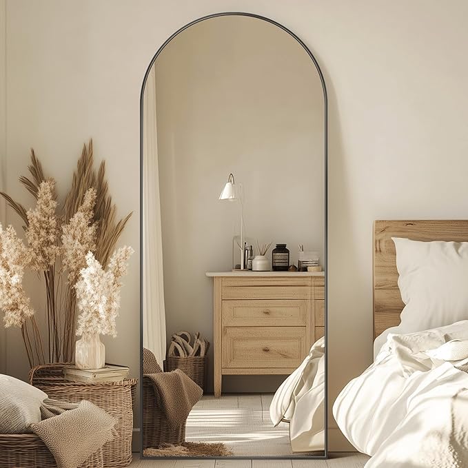 Full Length Mirror, 59"x18" Oversized Arched Mirror Large Standing Mirrors, Tall Mirrors Body Floor Mirror for Bedroom Living Room Aluminum Frame, Black