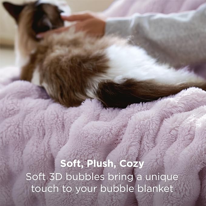 Bedsure 3D Fleece Bubble Blanket for Couch - GentleSoft Purple Throw Blanket for Sofa Bed Room Decor - Luxury Soft Cozy Gifts for Women, Lightweight, All Seasons, Light Purple, 50"×60"