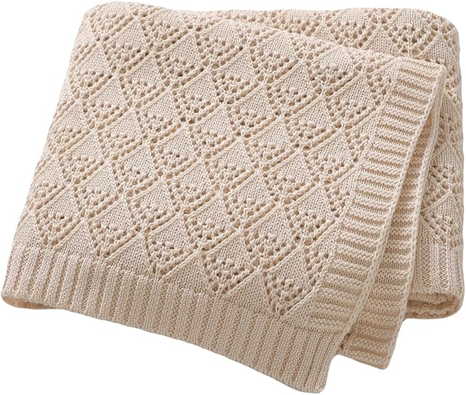 Neiwech Cotton Cellular Baby Blanket Knitted Swaddle Crib Nursery Receiving Blankets for Newborn Boy Girl 40 x 30 Inch Camel