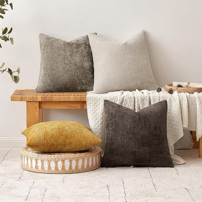 MIULEE Pack of 2 Gold Throw Pillow Covers 16x16 Inch Mustard Yellow Summer Modern Boho Accent Decorative Pillow Covers Soft Chenille Farmhouse Cushion Covers for Home Decor Couch Bed Sofa Living Room