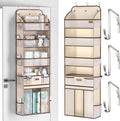 Baby Nursery Over The Door Organizer – 5-Tier 10 Pocket Hanging Storage with Removable Diaper Caddy & 3 Sturdy Hooks, 55LBS Capacity Baby Essentials Holder for Bathroom Bedroom Closet, Beige