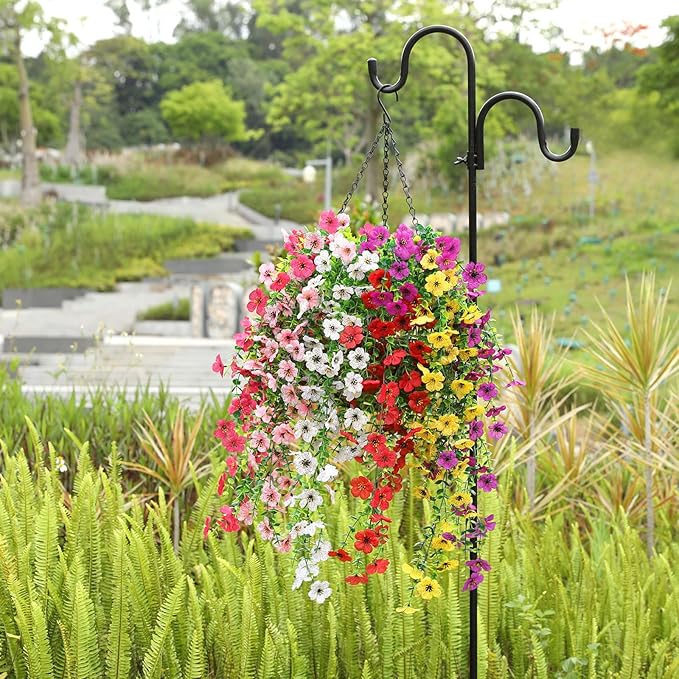 Artificial Flowers for Outdoors Spring Decor, 6 Bundles UV Resistant Realistic Fuax Silk Hanging Flowers, Fake Plants for Planter Indoor Outside Garden Porch Patio Balcony Yard Farmhouse