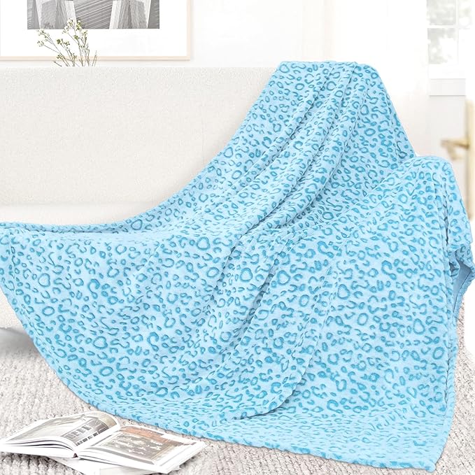 Blue Blanket Lighweight Sky Blue Fleece Blankets Throws Cyan Soft Blanket for Kids Girls Boys Women Men Birthday Gifts Decor Stuff 50x60inch
