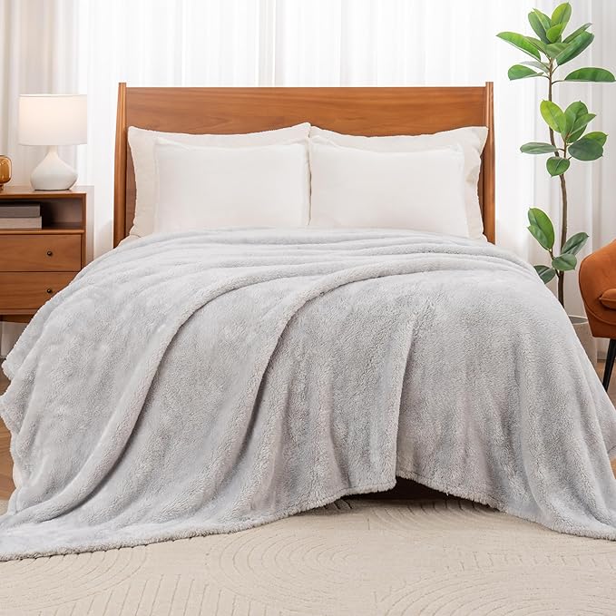 Berkshire Blanket Classic Extra-Fluffy™ Plush Blanket Twin Size, Soft Fuzzy Fluffy Long Hair Blanket for Couch Sofa Bed, Microchip, 60x92 Inches