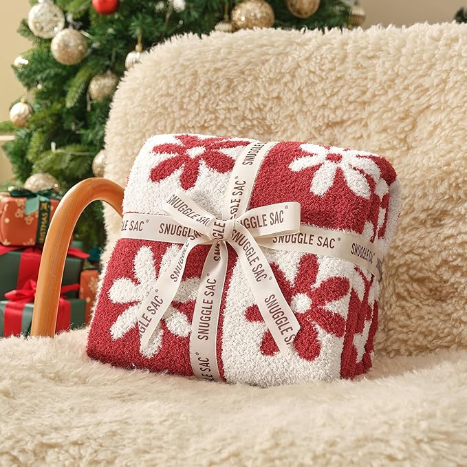 Snuggle Sac Checkered Blanket, Red Flower Throw Blanket for Christmas Couch Plaid Microfiber Fluffy Warm Cozy Fuzzy Soft Reversible Checkerered Blankets for Sofa, Chair, Bed, 50x60 inches