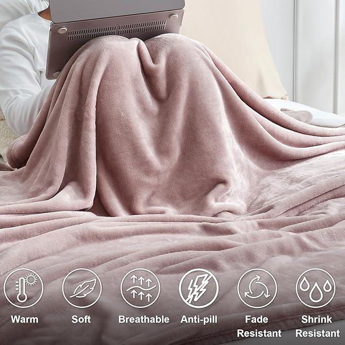 Hansleep Fleece Pink Throw XL Blanket, Super Soft Flannel Fuzzy Plush Cozy Blanket for All Seasons, Pink, Throw XL 50x70 Inches
