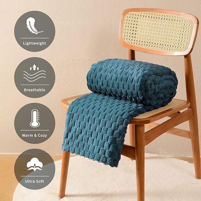 FY FIBER HOUSE Fleece Blanket Twin Size for Couch 300GSM Super Soft Plush Fuzzy Blankets and Throws for Sofa Bed Office, 60x80 Inches, Storm Blue