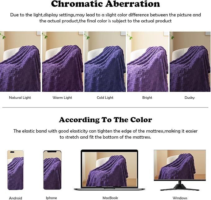 NEWCOSPLAY Super Soft Throw Blanket Purple Premium Silky Flannel Fleece 3D Checkered Lightweight Bed Blanket All Season Use (Purple Checkered, Throw(50"x70"))