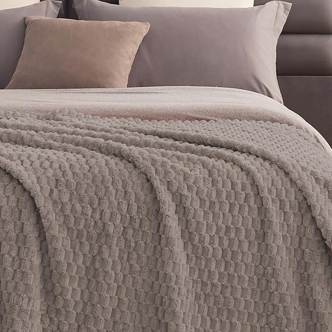 Super Soft Fleece Twin Blanket 50x70 Inches for Couch, Premium Silky with 3D Imitation Turtle Shell Jacquard Decorative Blankets, Lightweight and Cozy for Sofa.Taupe