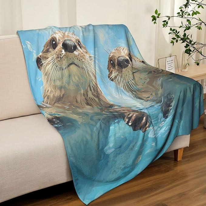 Otter Throw Blanket Soft Warm Cozy Cute Otters Blankets Fuzzy Plush Fleece Otter Blanket Gifts for Couch Bed Sofa Home Decor 40''X50''