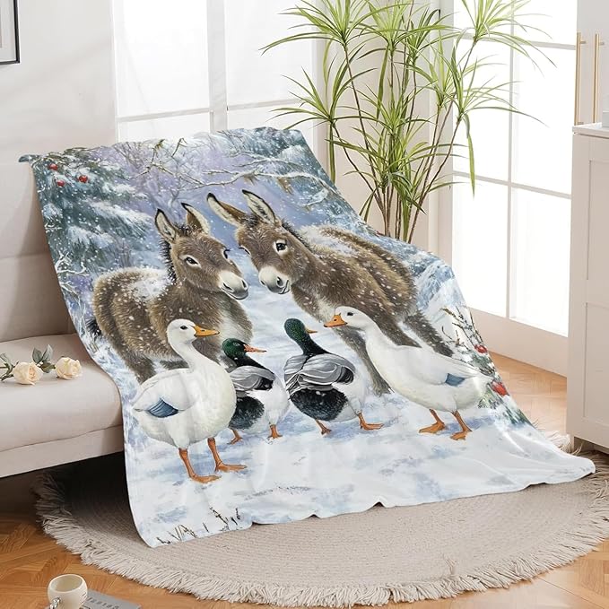 Donkey Duck Blanket for Girls Women Boys Men Adults Kids Soft Cozy Fleece Christmas Duck Throw Blankets Gifts Warm Flannel Plush Lightweight Decor for Couch Bed Sofa 80"X60"