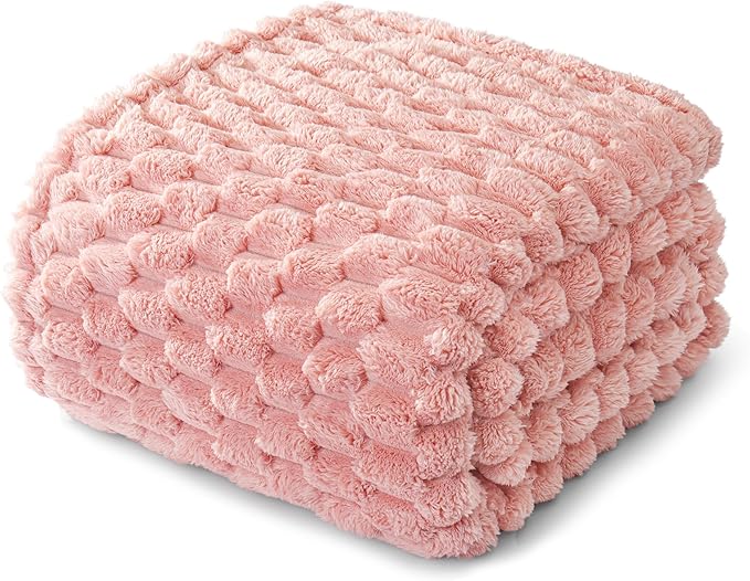 Whale Flotilla Twin Size Blanket for Bed with Jacquard Pattern, Fuzzy Soft Cozy Exquisite Blankets for All Season, Warm and Fluffy, 60x80 Inch, Pink