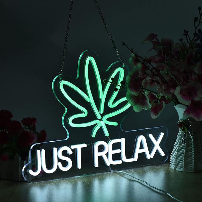 Neon Sign Just Relax LED Neon Lights Signs for Wall Decor,Bedroom,Game Room, Party, Bar Decor,Powered by USB with Dimmable Switch