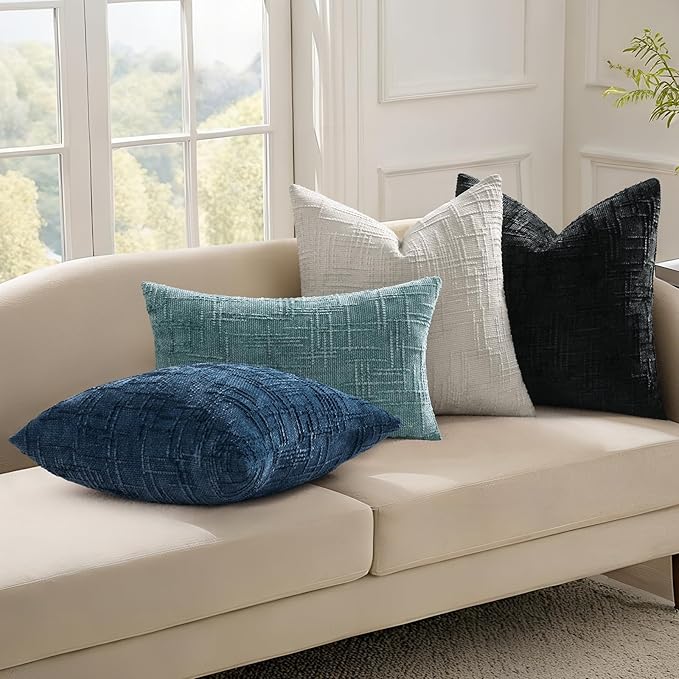 decorUhome Summer Teal Chenille Throw Pillow Covers 12x20 Set of 2 Textured Soft Cozy Slubby Couch Pillow Covers Modern Farmhouse Boho Decorative Pillow Cases for Bed Sofa Living Room