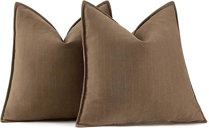 MIULEE Pack of 2 Dark Brwon Decorative Pillow Covers 18x18 Inch Soft Chenille Luxurious Couch Throw Pillows Farmhouse Cushion Covers with Elegant Design for Sofa Bedroom Living Room Home Decor