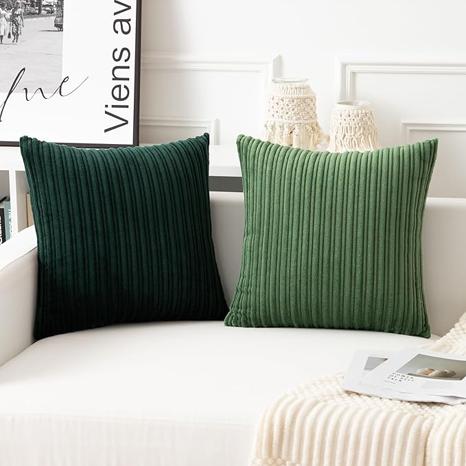 UGASA 14x20 Inch Pillow Cover Pack of 1 Soft Boho Stripe Corduroy Long Rectangular Lumbar Cushion Cover Farmhouse Decorative Throw Pillowcase for Bed, Couch, Sofa, Bedroom, Living Room, Moss Green