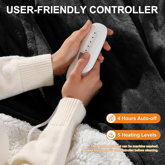 Heating Blanket Heated Throw 50''X60'' - Electric Throw Soft Plush Sherpa with 5 Heating Level & 4 Hour Auto Off, ETL Certified & Overheat Protection, Warm Gifts for Grandma (Dark Gray)