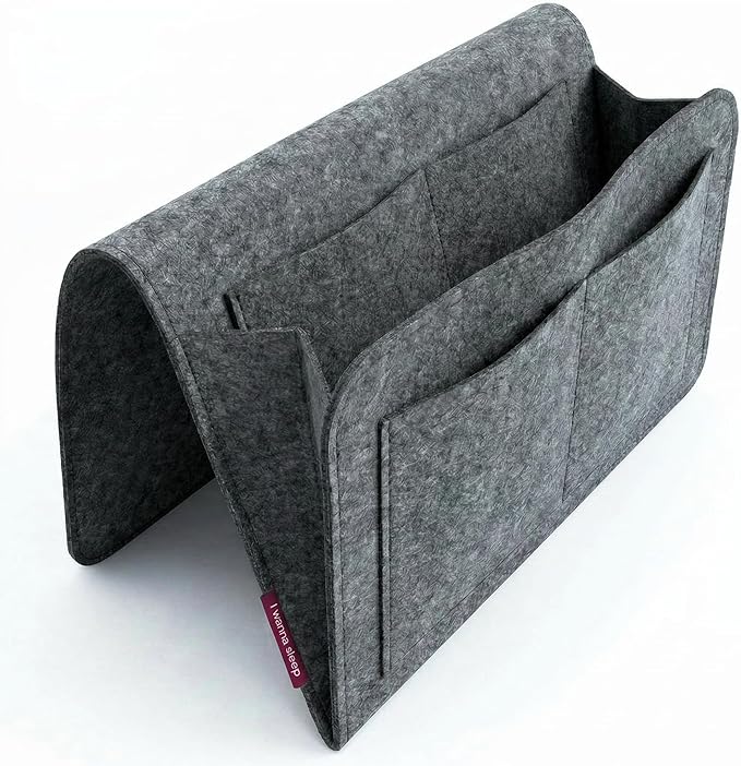 IWS Bedside Storage Caddy, Side-Storage Bag for Beds – Large Under-Bed Organizer Storage Organizer & Easy Access Pocket for Phone, Tablet & Remote, Fits Queen & King Beds, Gray