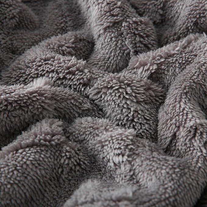 Sherpa Throw Blanket for Couch, Flannel Cozy Soft Thick Blanket for Bed - Fleece, Grey, 60x80 Inches