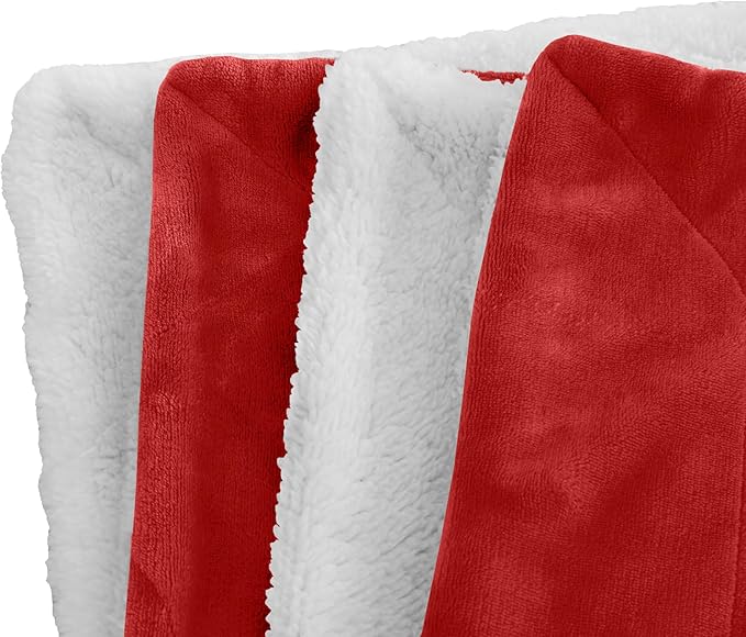 Elegant Comfort Luxury Ultra-Plush Velvet Touch Fleece Throw Soft, Warm, Cozy, Micromink Sherpa-Backing Reversible Blanket for Bed, Sofa and Couch, Red