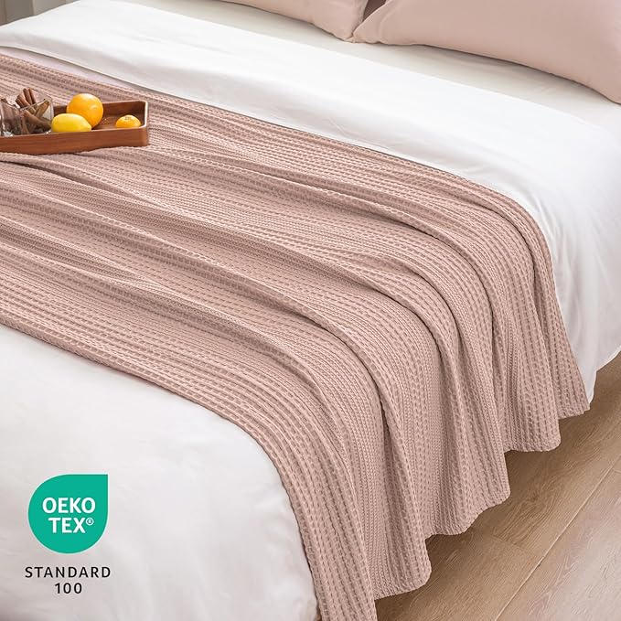 PHF Lightweight Waffle Weave Blanket King Size, Breathable & Ultra Soft, 104"x 90" Soft & Cozy Thin Blanket for All Season & Hot Sleepers, Bed, Home Decor - Rose Pink