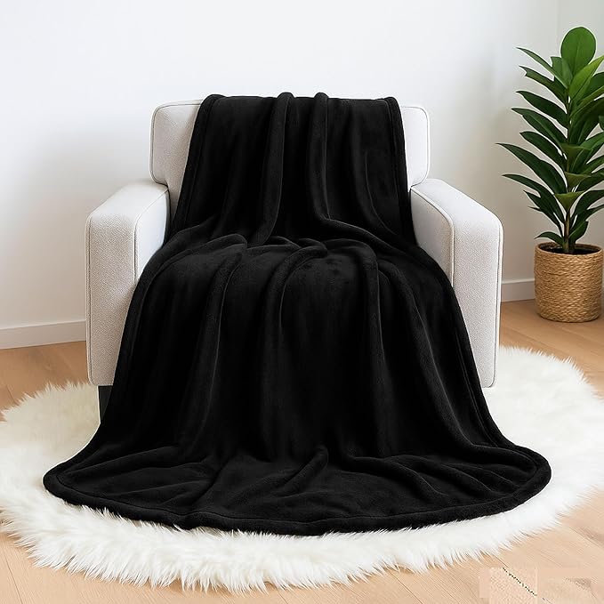 Polar Fleece Throw Blanket for Couch, Twin Bed, Chair, Kids, Adults, Pets 50x60 Soft Cozy Reversible Throw Blanket (Midnight Black)