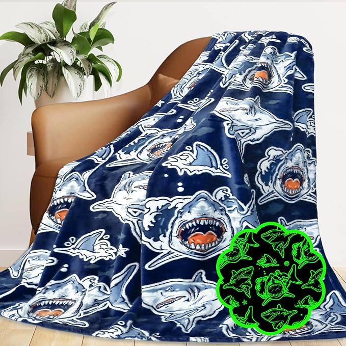 Shark Toddler Blanket for Boys & Girls, Ocean Sea Creature Shark Toys Gifts for Kids Birthday, Cozy Soft Fleece Throw Blanket for Crib Stroller with Mako, Whale, and Great White Sharks, 40"x50"