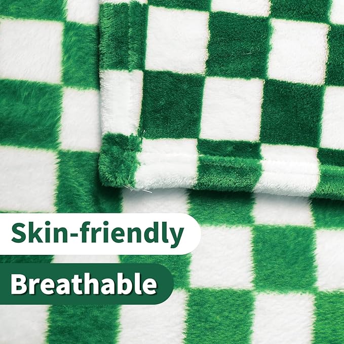 FY FIBER HOUSE Checkered Flannel Fleece Throw Blanket Soft Cozy Checkerboard Grid Print Chessboard Gingham Pattern Blankets for Bed Couch Sofa, 60"x80", Green