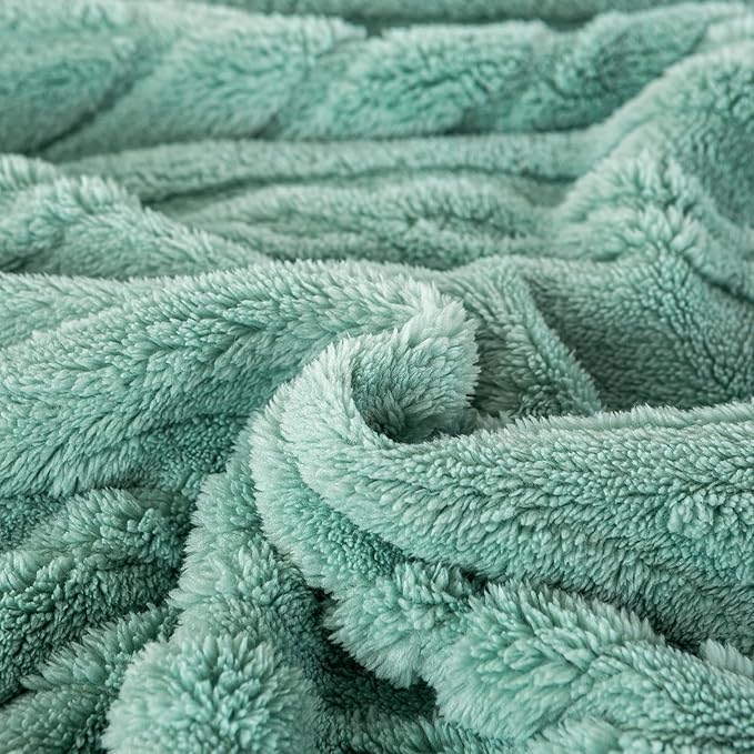 YUSOKI Sherpa Large Throw Blanket Single Layer,Light Weight(1.7lb),370GMS-3D Stylish Design for Gift Home Decor (Light Green,50"x65")
