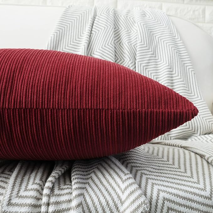 HWY 50 Burgundy Red Chenille Throw Pillow Covers 20x20 Inch with Triple Buttons, Soft Farmhouse Accent Decorative Cushion Cases for Couch Sofa Bed Living Room Pack of 2