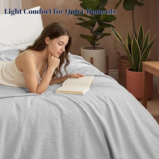 PHF Lightweight Waffle Weave Blanket Twin Size, Breathable & Ultra Soft, 66"x 90" Soft & Cozy Thin Blanket for All Season & Hot Sleepers, Bed, Home Decor - Light Grey