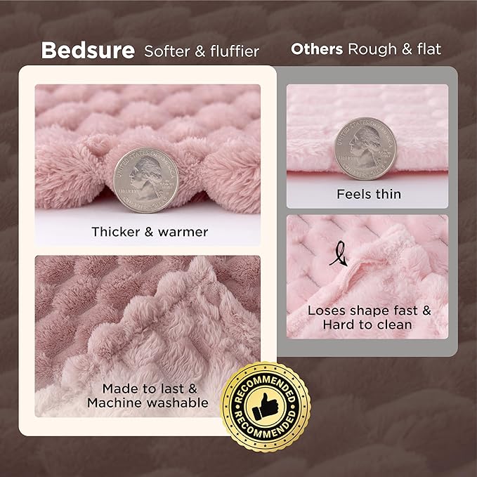 Bedsure Dusty Rose Throw Blanket for Couch - 350GSM Fluffy Plush Bubble Blanket for Bed Home Room Decor, GentleSoft Cute Fleece Soft Cozy Gifts for Women Girls, 50x60 Inches
